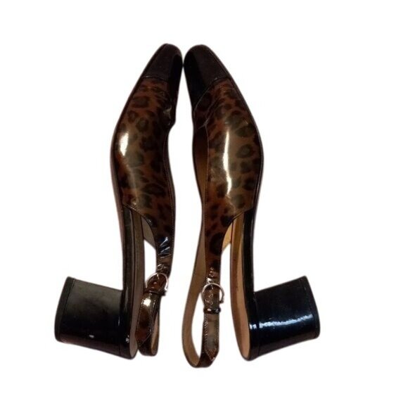 Salvatore Ferragamo C40 8 B Italy Leopard Print Patent Leather Slingback Heels - Picture 3 of 9
